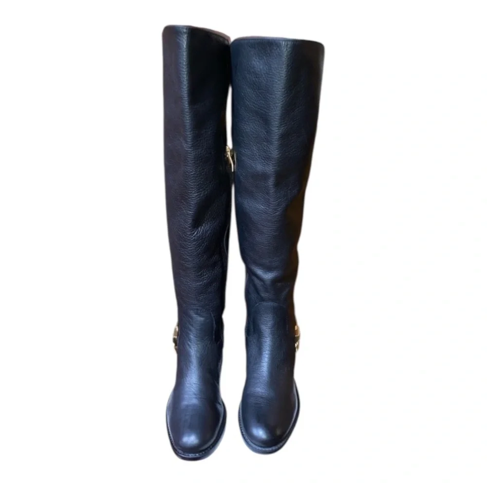 Vince Camuto Black Leather‎ knee High Bedina equestrian Boots. Block Heel…